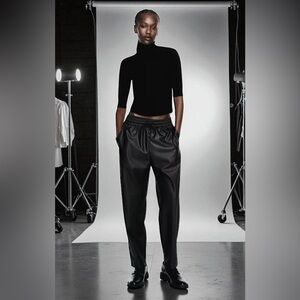 Zara faux leather joggers, black, straight leg, pockets, drawstring waist  🖤